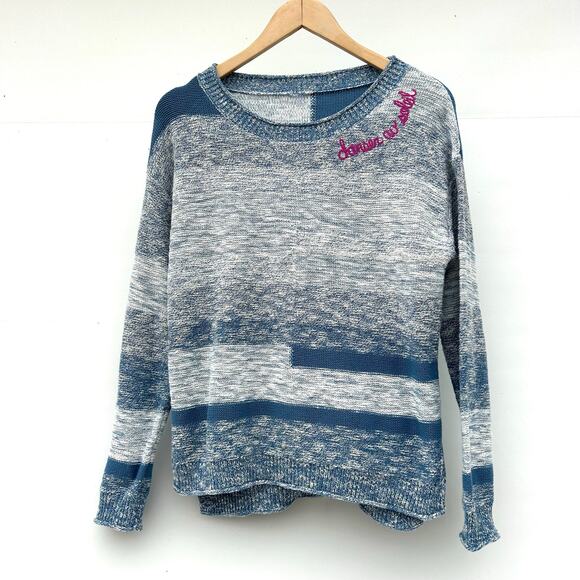 Sundance Danser au Soleil Knit Sweater Blue Pullover Cotton Jumper Medium - Picture 2 of 10